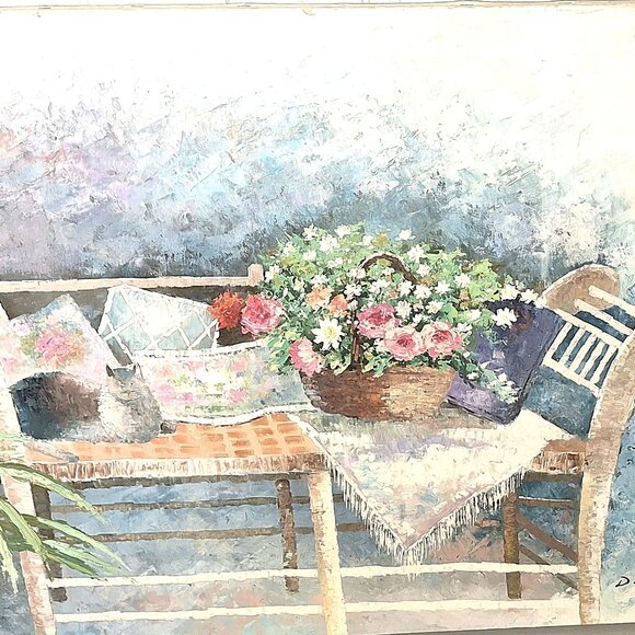 LARGE PAINTING ON CANVAS, SUMMER IN THE GARDEN - Picture 1 of 2